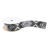 Black White Geometric Tribal Pattern Aztec Boho Satijnen Lint (Spoel)