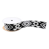 Black White Geometric Tribal Pattern Aztec Boho Satijnen Lint (Spoel)