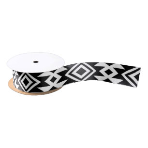 Black White Geometric Tribal Pattern Aztec Boho Satijnen Lint