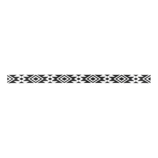 Black White Geometric Tribal Pattern Aztec Boho Satijnen Lint (Voorkant)