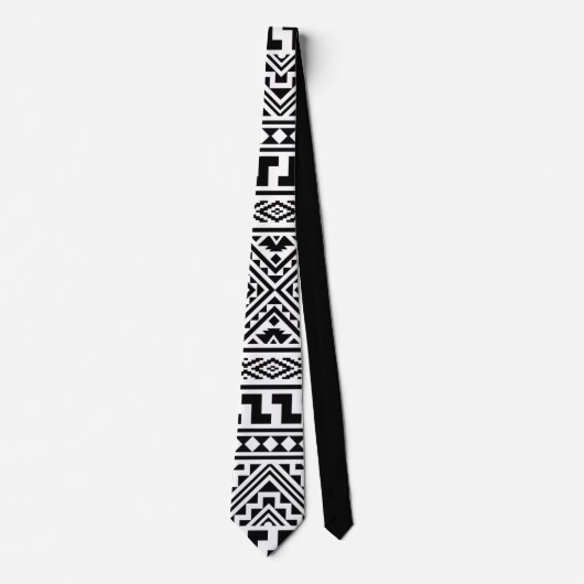 Black White Geometric Tribal Pattern Aztec Boho Stropdas (Voorkant)