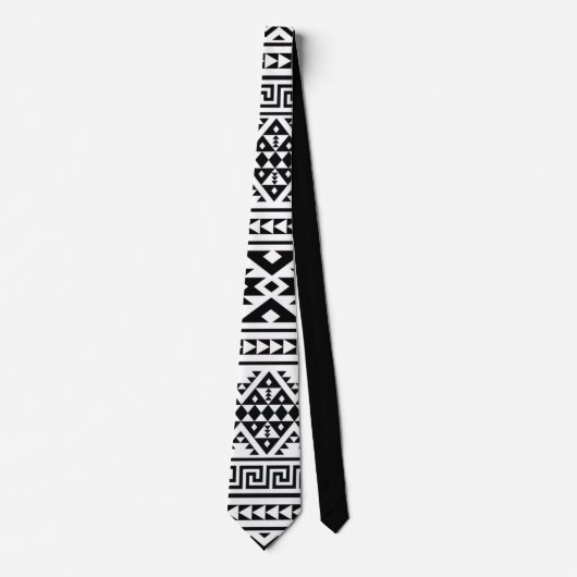 Black White Geometric Tribal Pattern Aztec Boho Stropdas (Voorkant)