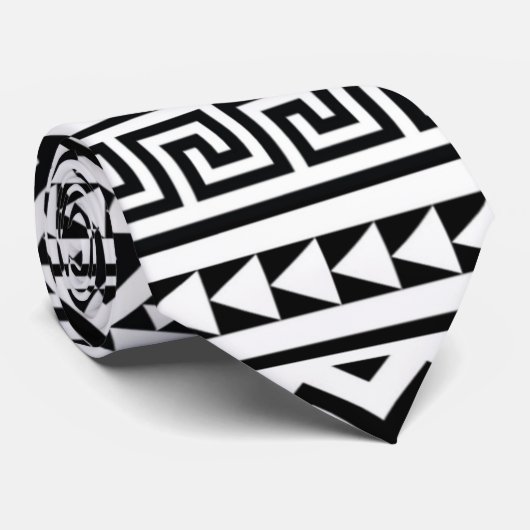 Black White Geometric Tribal Pattern Aztec Boho Stropdas (Opgerold)