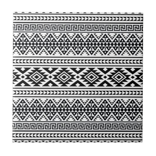 Black White Geometric Tribal Pattern Aztec Boho Tegeltje (Voorkant)