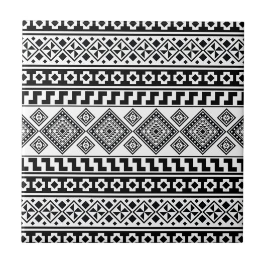 Black White Geometric Tribal Pattern Aztec Boho Tegeltje (Voorkant)