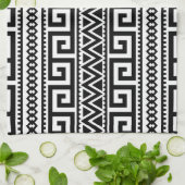 Black White Geometric Tribal Pattern Aztec Boho Theedoek (Gevouwen)