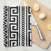 Black White Geometric Tribal Pattern Aztec Boho Theedoek (Quarter Fold)
