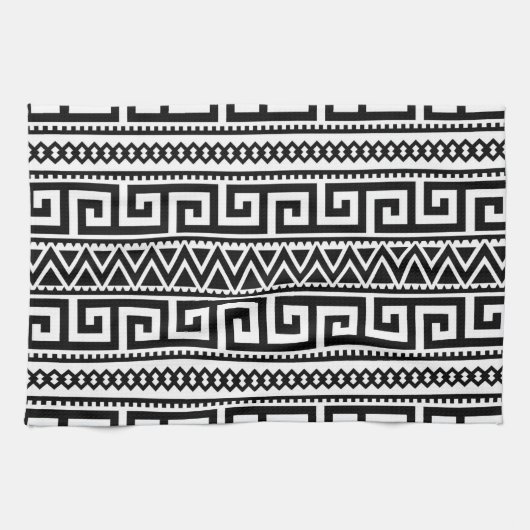 Black White Geometric Tribal Pattern Aztec Boho Theedoek (Horizontaal)