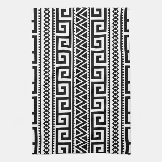 Black White Geometric Tribal Pattern Aztec Boho Theedoek (Verticaal)