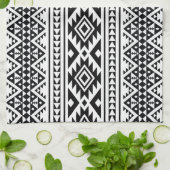 Black White Geometric Tribal Pattern Aztec Boho Theedoek (Gevouwen)