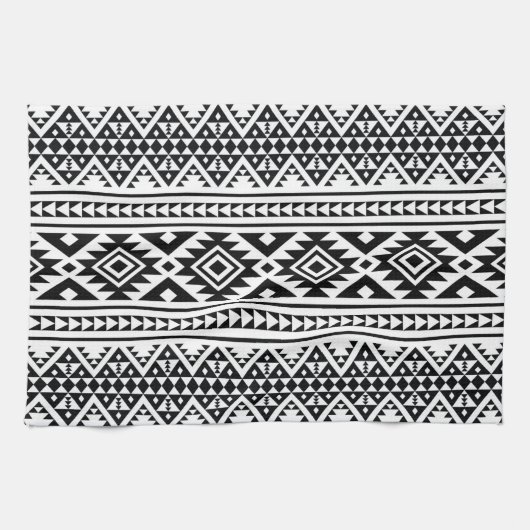 Black White Geometric Tribal Pattern Aztec Boho Theedoek (Horizontaal)