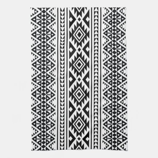 Black White Geometric Tribal Pattern Aztec Boho Theedoek (Verticaal)