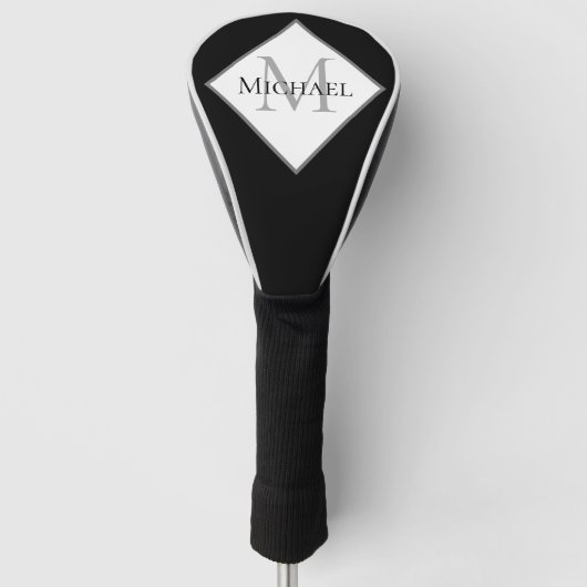 Black White Gepersonaliseerd Monogram Golf Head Ho Golfheadcover (Voorkant)