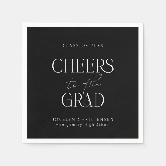Black White Gepersonaliseerde Cheers Afstudeerder Servet (Voorkant)