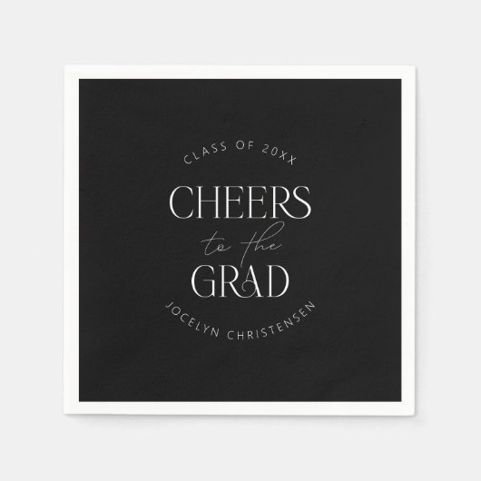 Black White Gepersonaliseerde Cheers Afstudeerder Servet (Voorkant)