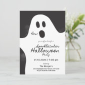 Black & White Ghost Spooktacular Halloween Party Kaart (Staand voorkant)
