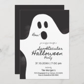 Black & White Ghost Spooktacular Halloween Party Kaart (Voorkant / Achterkant)