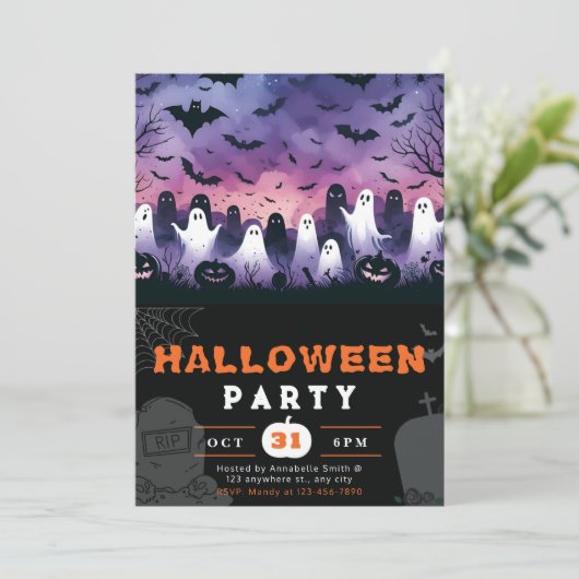 Black & White Ghosts begraafplaats Creepy Sky Hall Kaart (Staand voorkant)