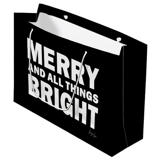 Black & White Gift Bag | Merry & All Things Bright Groot Cadeauzakje (Voorkant Gekanteld)