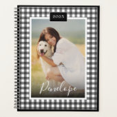 Black White Gingham Aangepaste Script Naam Foto Planner (Voorkant)