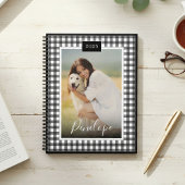 Black White Gingham Aangepaste Script Naam Foto Planner