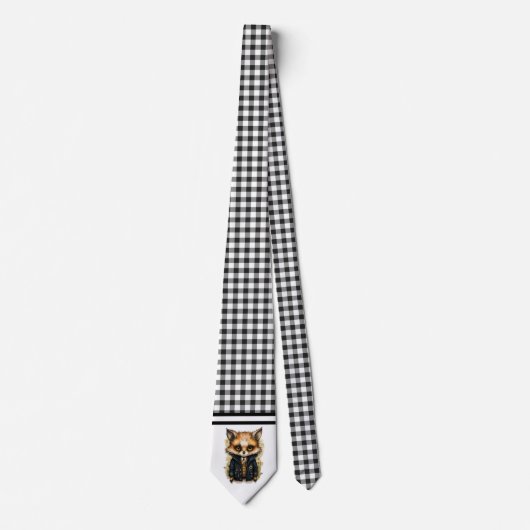 Black & White Gingham Abstracte Fox stropdas (Voorkant)