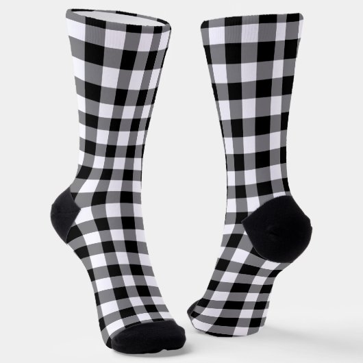 Black White Gingham Check Patroon Sokken (Gebogen)