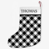 Black White Gingham Custom Name Kleine Kerstsok (Achterkant)
