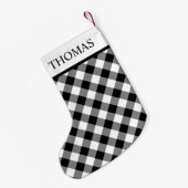 Black White Gingham Custom Name Kleine Kerstsok (Achterkant (Hangend))