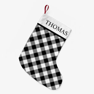 Black White Gingham Custom Name Kleine Kerstsok