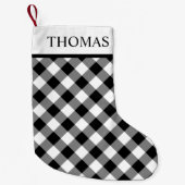 Black White Gingham Custom Name Kleine Kerstsok (Voorkant)