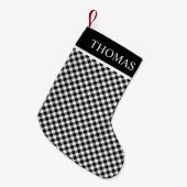 Black White Gingham Custom Name Kleine Kerstsok (Voorkant (Hangend))