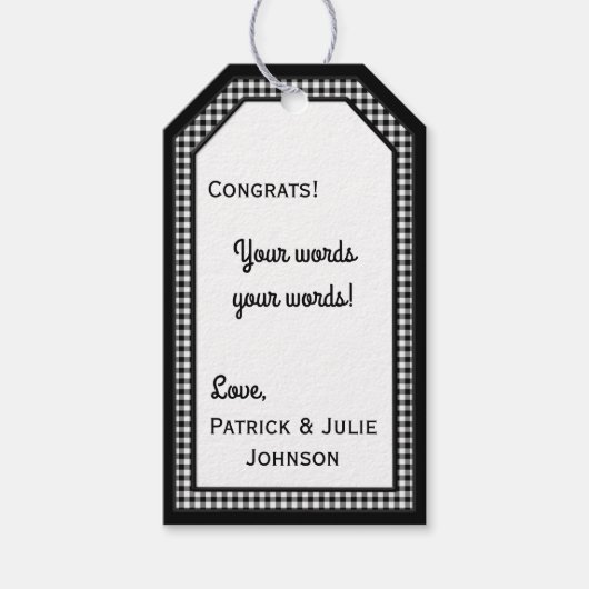 Black-White Gingham-HANG/GIFT LABEL SJABLOON 1 Cadeaulabel (Voorkant)