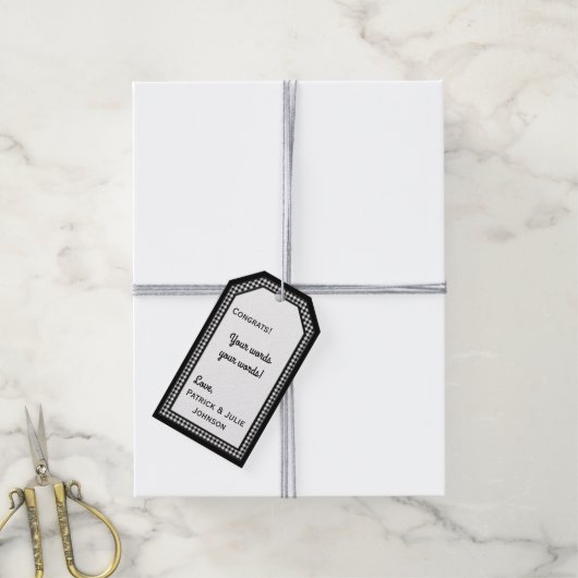 Black-White Gingham-HANG/GIFT LABEL SJABLOON 1 Cadeaulabel (Met Touw)