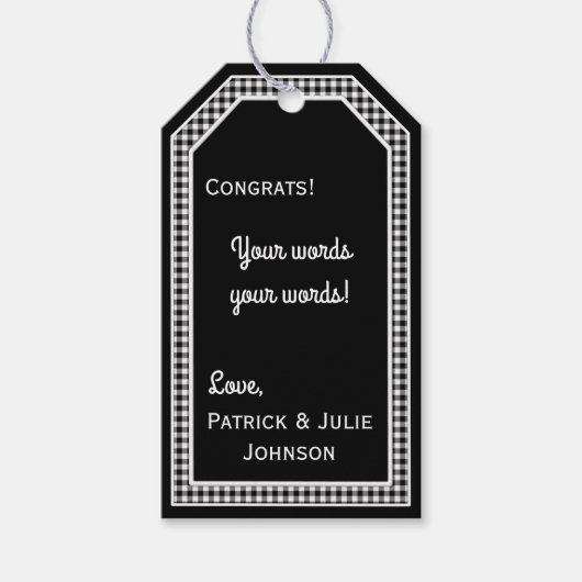 Black-White Gingham-HANG/GIFT LABEL SJABLOON 2 Cadeaulabel (Voorkant)