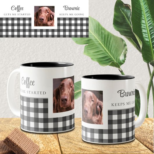 Black White Gingham Hond Foto Tweekleurige Koffiemok