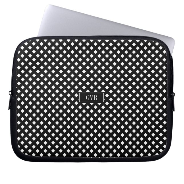Black White Gingham Laptop Hoesje Sleeve (Voorkant)