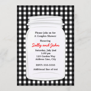 Black White Gingham Mason Jar Country Invitation Kaart