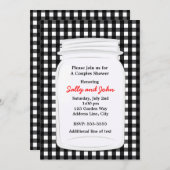 Black White Gingham Mason Jar Country Uitnodiging (Voorkant / Achterkant)