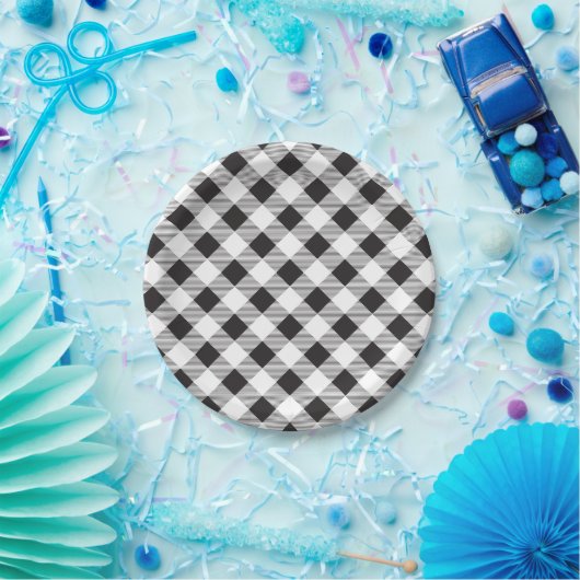 Black & White Gingham Pattern, Picnic, BBQ Papieren Bordje (Feest)