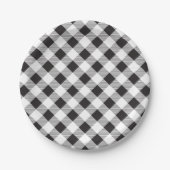 Black & White Gingham Pattern, Picnic, BBQ Papieren Bordje (Voorkant)