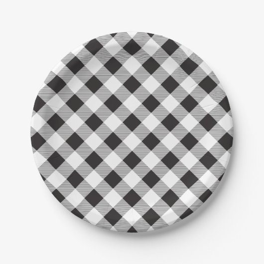 Black & White Gingham Pattern, Picnic, BBQ Papieren Bordje (Voorkant)