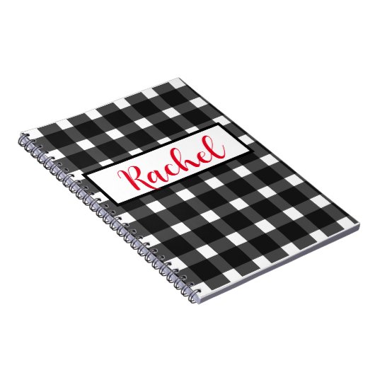 Black White Gingham Persoonlijk Notitieboek (Rechterzijde)