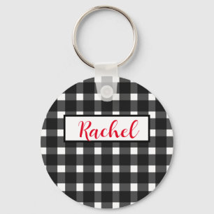 Black White Gingham Persoonlijk Sleutelhanger