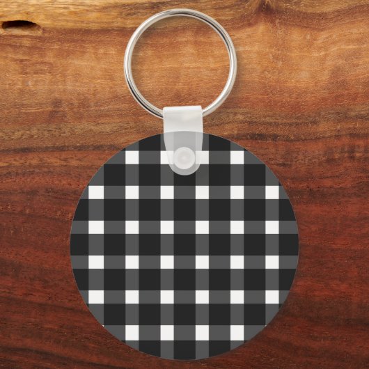Black White Gingham Persoonlijk Sleutelhanger (Achterkant)