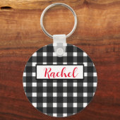 Black White Gingham Persoonlijk Sleutelhanger (Voorkant)