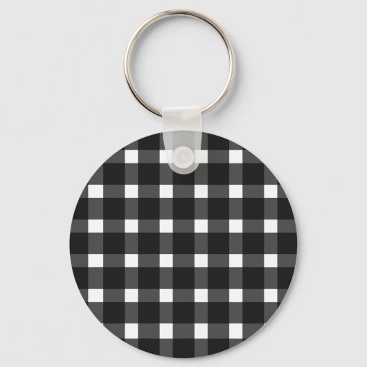 Black White Gingham Persoonlijk Sleutelhanger (Achterkant)