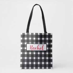 Black White Gingham Persoonlijke Canvas tas