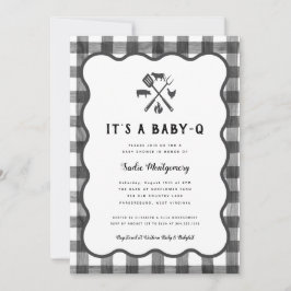Black White Gingham Plaid Baby Q Baby shower Kaart