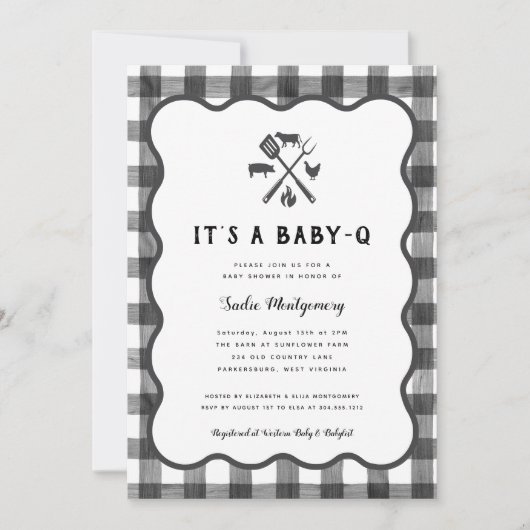Black White Gingham Plaid Baby Q Baby shower Kaart (Voorkant)
